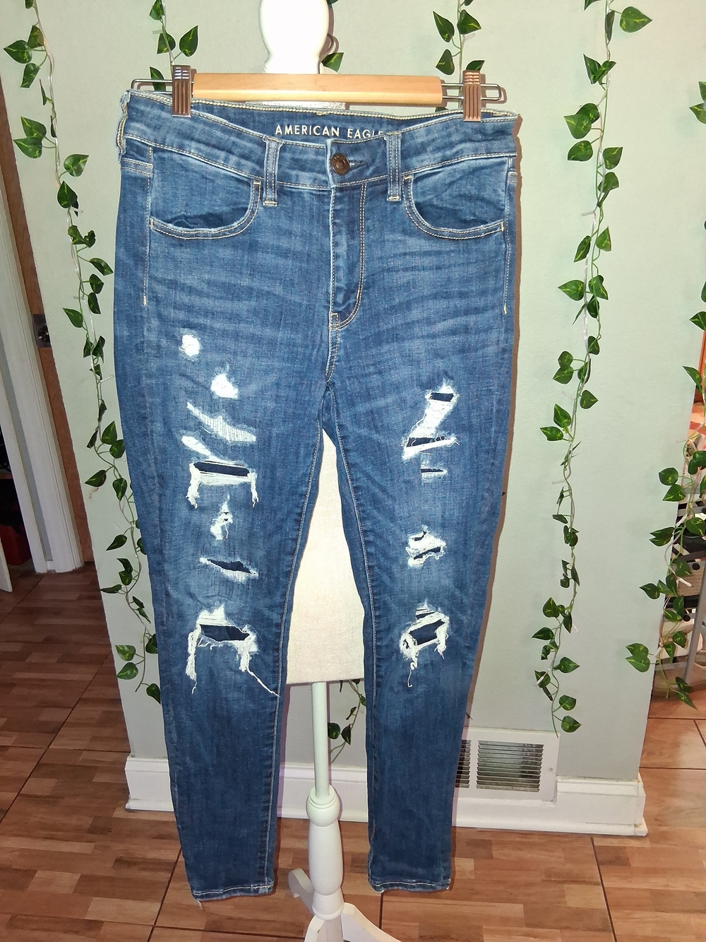 American Eagle Outfitters Ripped Skinny Jeans - Blue